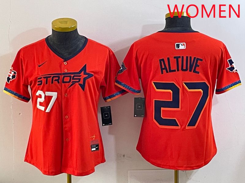 Women Houston Astros 27 Altuve Orange Fourth generation Joint Name Nike 2025 MLB Jersey style 2